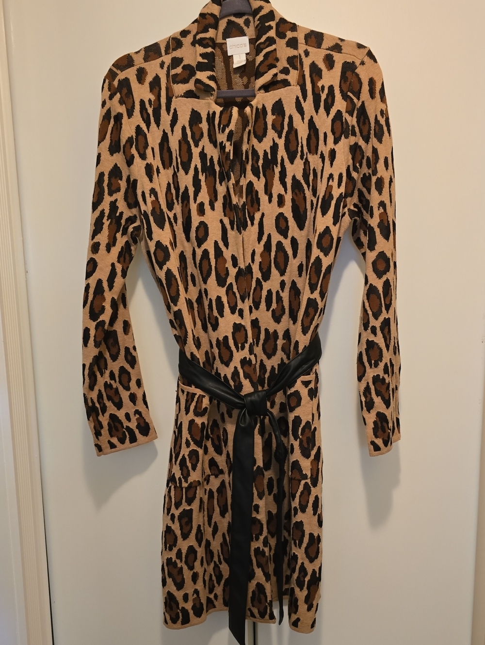 Chico's Leopard-Print Tie-Waist Sweater - Tan/Black